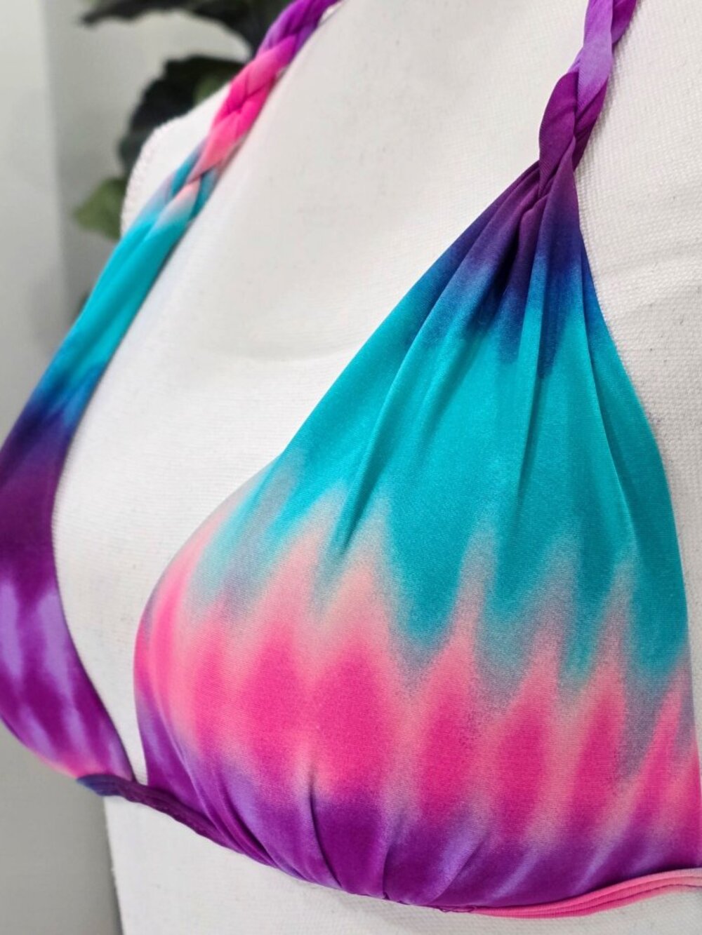 George ✦ Tie-Dye Braided Bikini Set ✦ Halter Top & Side-Tie Bottoms L/XL - Picture 7 of 9